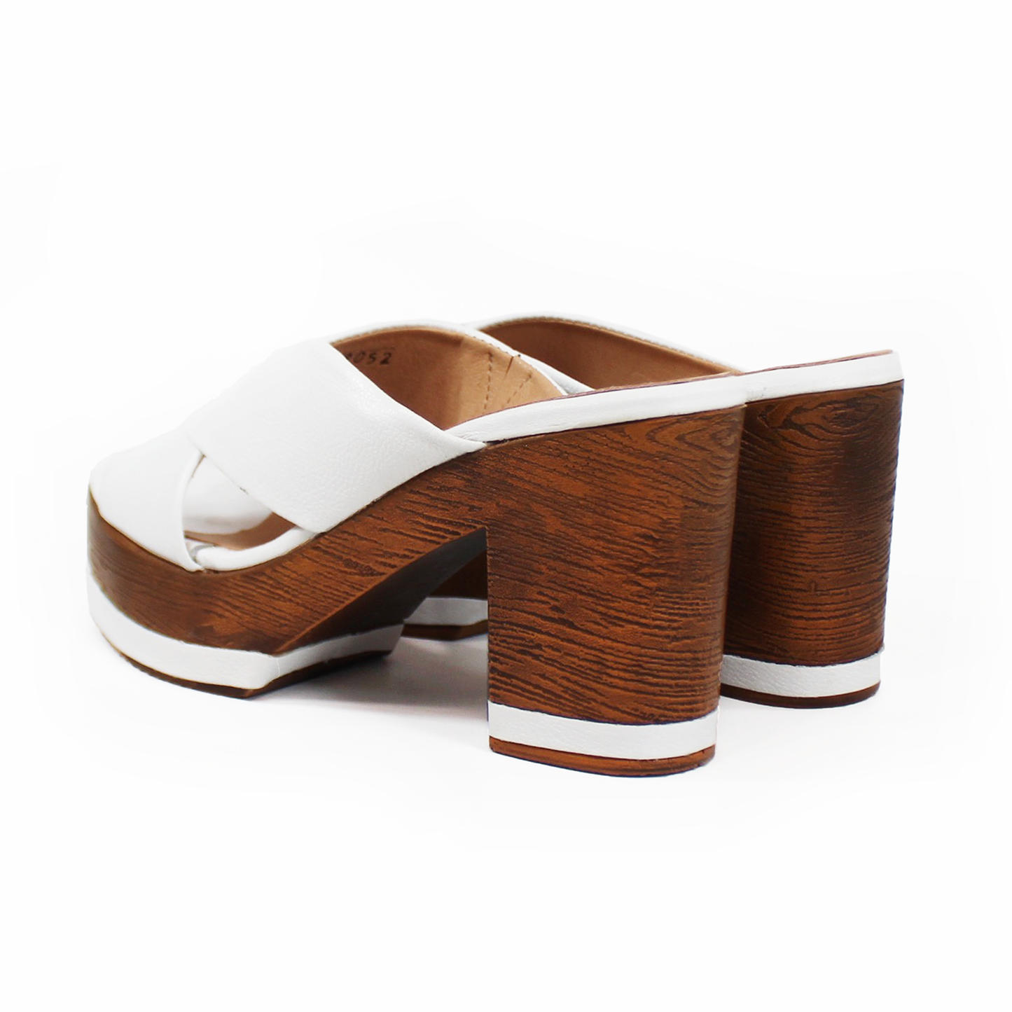 Zueco Cruzado de Piel Blanco con Tacón Madera de Dama STEFANIA