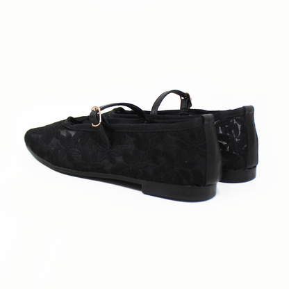 Flat Mary Jane de Encaje Negro de Dama