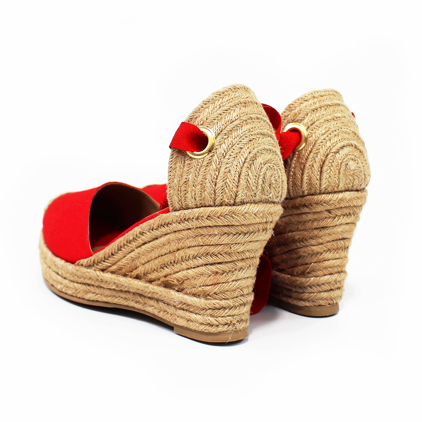 Alpargata Clásica de Plataforma Cuña con Lazos color Rojo y Punta con Yute TACZA