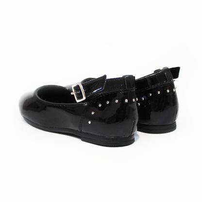 Balerina de Niña Negro Charol con Pulsera y Perlitas Plata en Talón JAKUNA