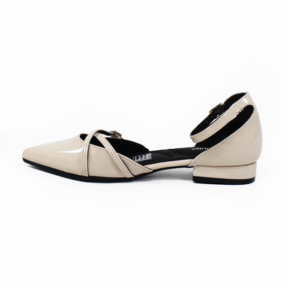 Flat Puntal con Talón y Pulsera Beige Charol de Dama LADY PAULINA