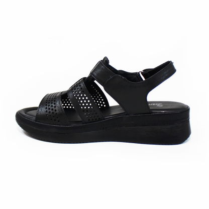 Sandalia Confort de Piel Negro con Velcro de Dama SUAVE CAMINAR