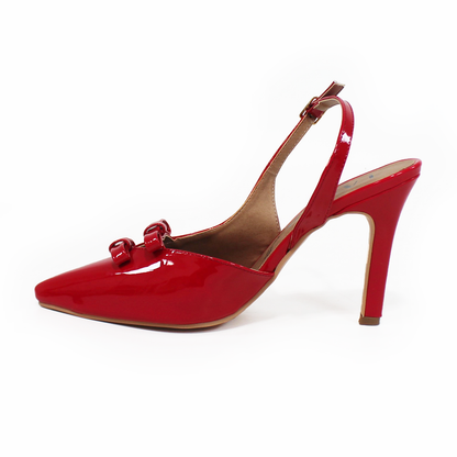 Stiletto Slingback Rojo Charol con Moñitos de Dama TACZA