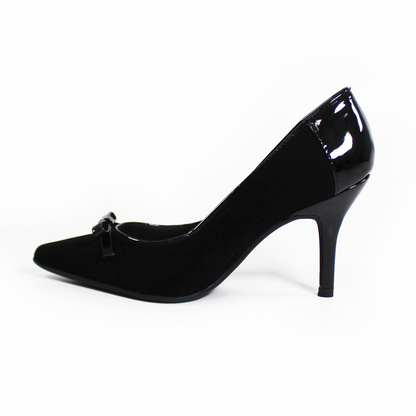 Stiletto con Moño Negro Ante con Charol con Memory Foam G.LOREN