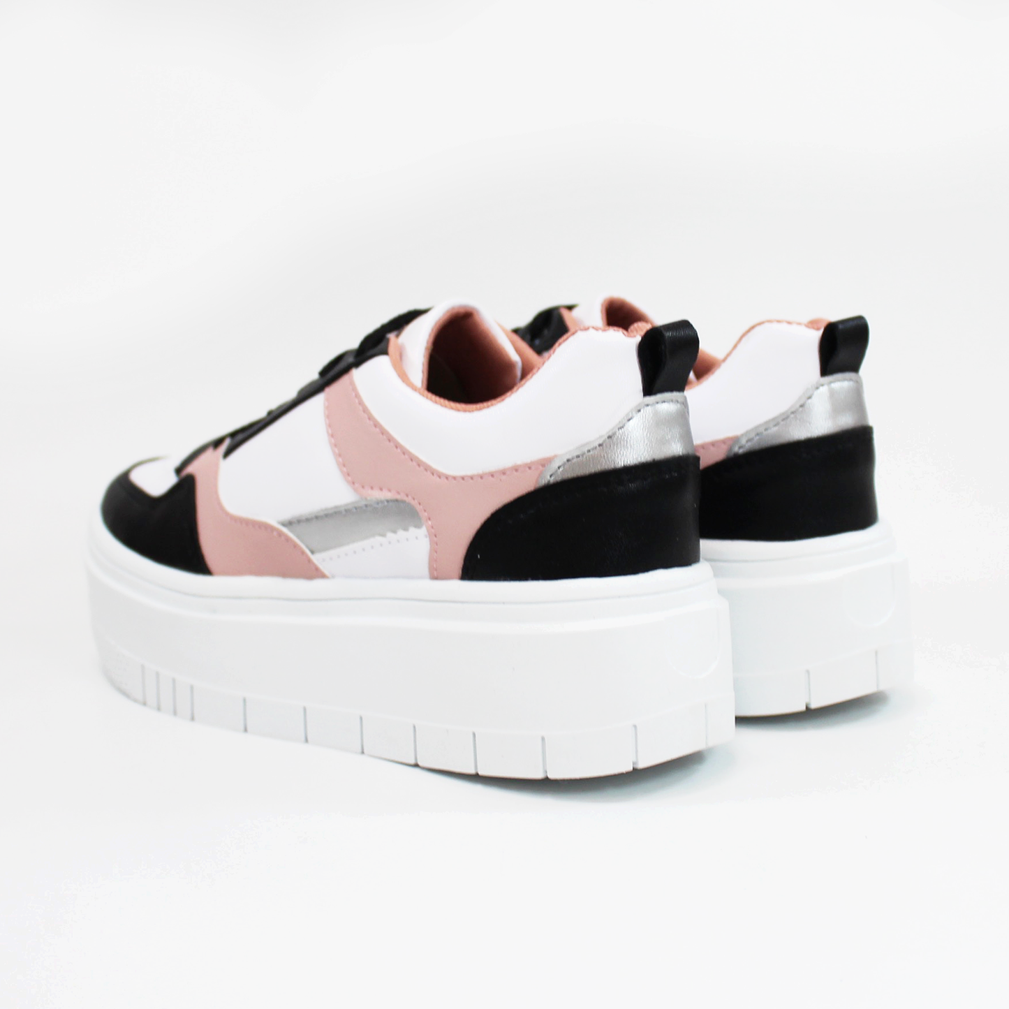 Tenis Casual de Plataforma Blanco con Negro y Rosa de Dama TACZA