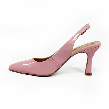 Zapatilla Slingback Puntal con tacón campana Destalonada Rosa Charol de Dama TACZA