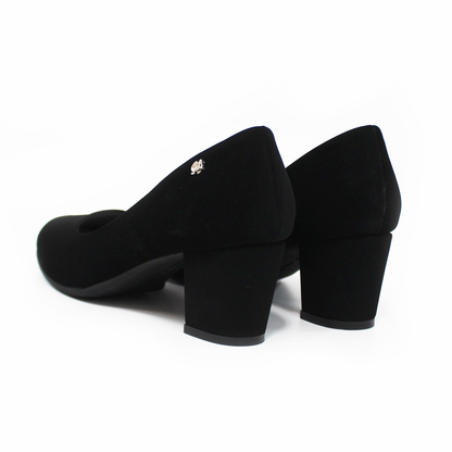 Zapatilla Negro Ante Tacón Cuadrado Punta Redonda con Memory Foam G.LOREN