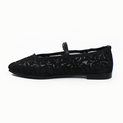 Flat Mary Jane de Encaje Negro de Dama