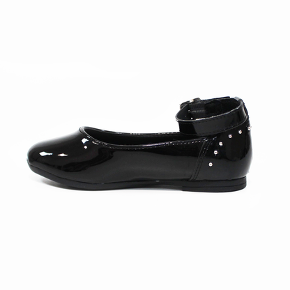Balerina de Niña Negro Charol con Pulsera y Perlitas Plata en Talón JAKUNA