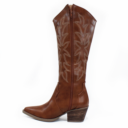 Bota Vaquera Alta Camel con Bordado de Dama TACZA