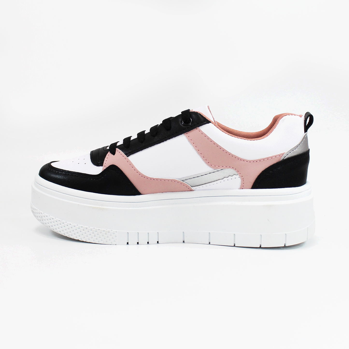 Tenis Casual de Plataforma Blanco con Negro y Rosa de Dama TACZA