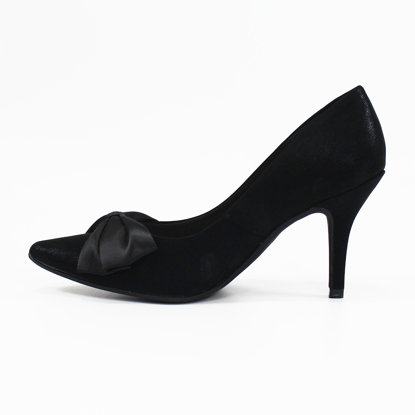 Zapatilla Stiletto Negro Razo con Moño de Tela con Memory Foam de Dama G.LOREN