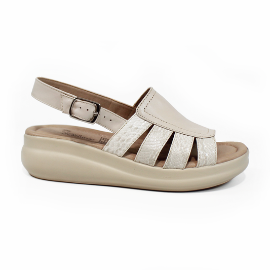 Sandalia Confort de Piel Late con detalles Animal Print y Velcro de Dama SUAVE CAMINAR