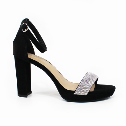 Sandalia de Fiesta Negra Ante con Pulsera y Brillos de Dama LADY PAULINA