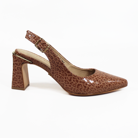 Zapatilla de Piel Slingback Print Café Camel MACADA