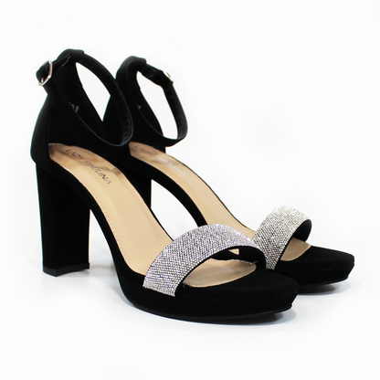 Sandalia de Fiesta Negra Ante con Pulsera y Brillos de Dama LADY PAULINA