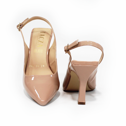 Zapatilla Slingback Puntal con tacón campana Destalonada Neutro Charol de Dama TACZA