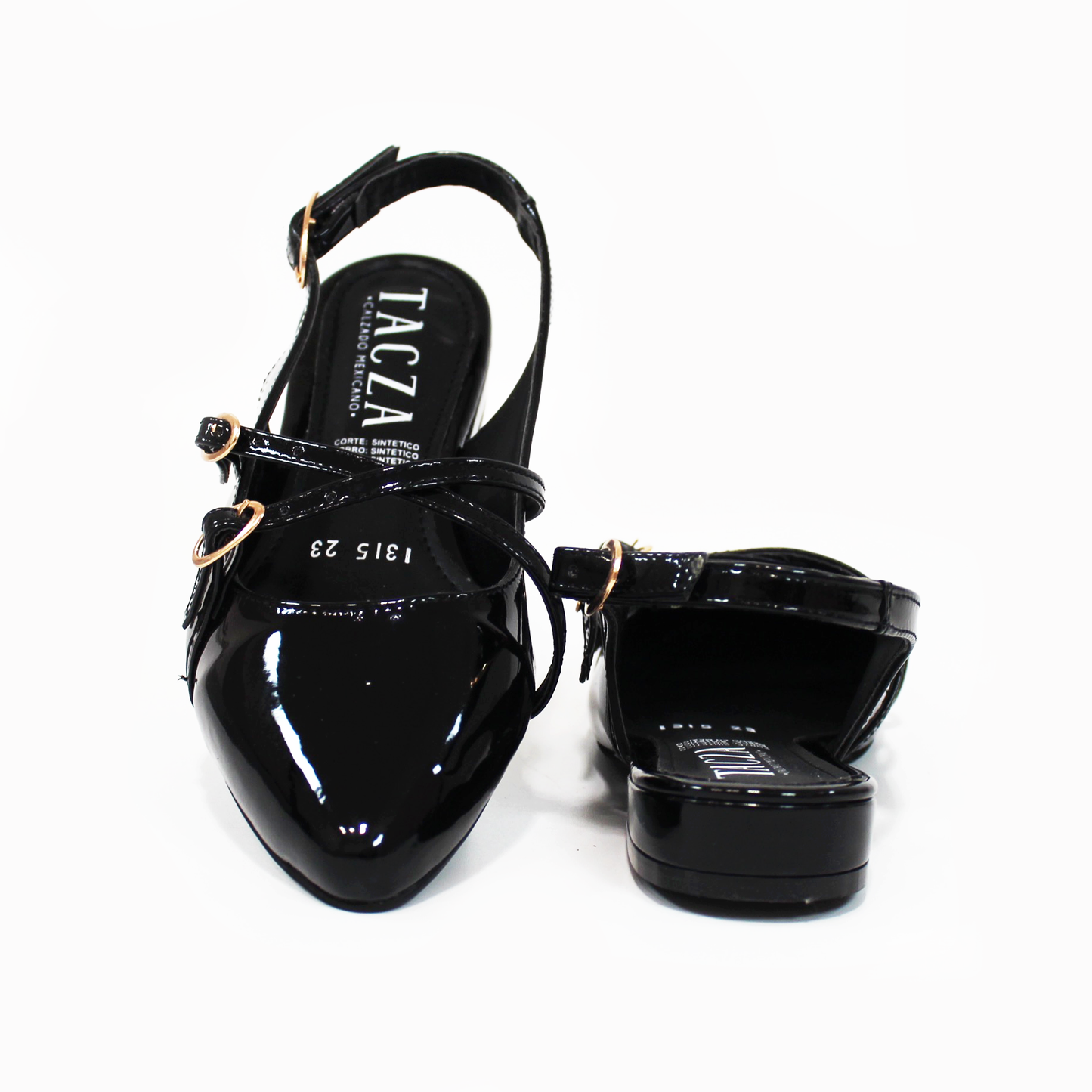 Flat Slingback Destalonada con Tiras Cruzadas Negro Charol TACZA
