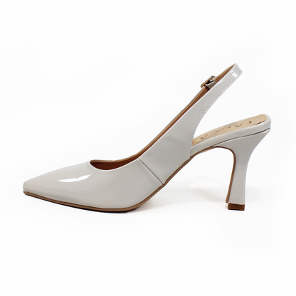 Zapatilla Slingback Puntal con tacón campana Destalonada Yeso Charol de Dama TACZA