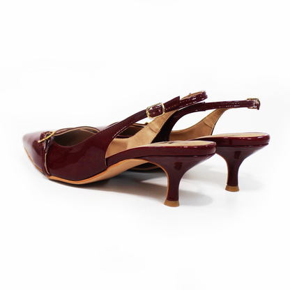 Zapatilla Kitten Vino Charol Slingback de Dama TACZA