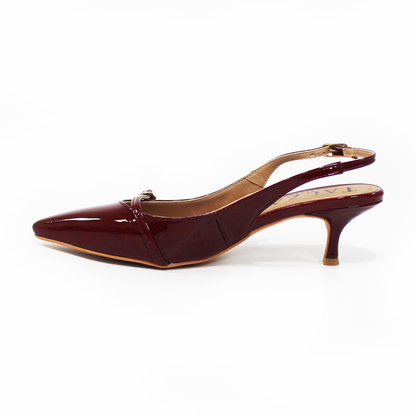 Zapatilla Kitten Vino Charol Slingback de Dama TACZA