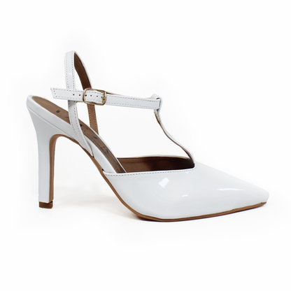 Stiletto T-Bar Blanco Charol de Dama TACZA