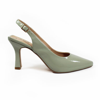 Zapatilla Slingback Puntal con tacón campana Destalonada Verde Matcha Charol de Dama TACZA