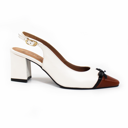 Zapatilla Puntal Slingback de Piel Combinada Late con Tan y Moño Negro de Dama ANTONIE