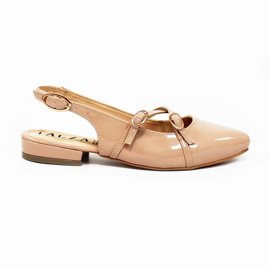 Flat Slingback Destalonada con Tiras Cruzadas Maquillaje Charol TACZA