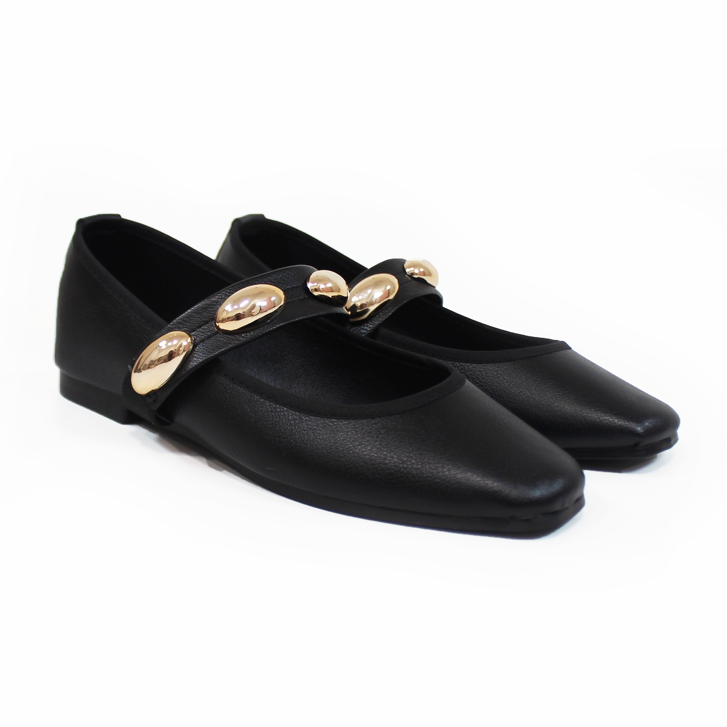 Flat Negro con Tira de Botones Dorados TACZA