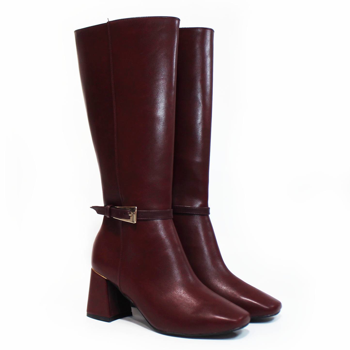 Bota Alta de Vestir Vino con Cinto y Hebilla en Tubo y Cierre lateral LADY PAULINA