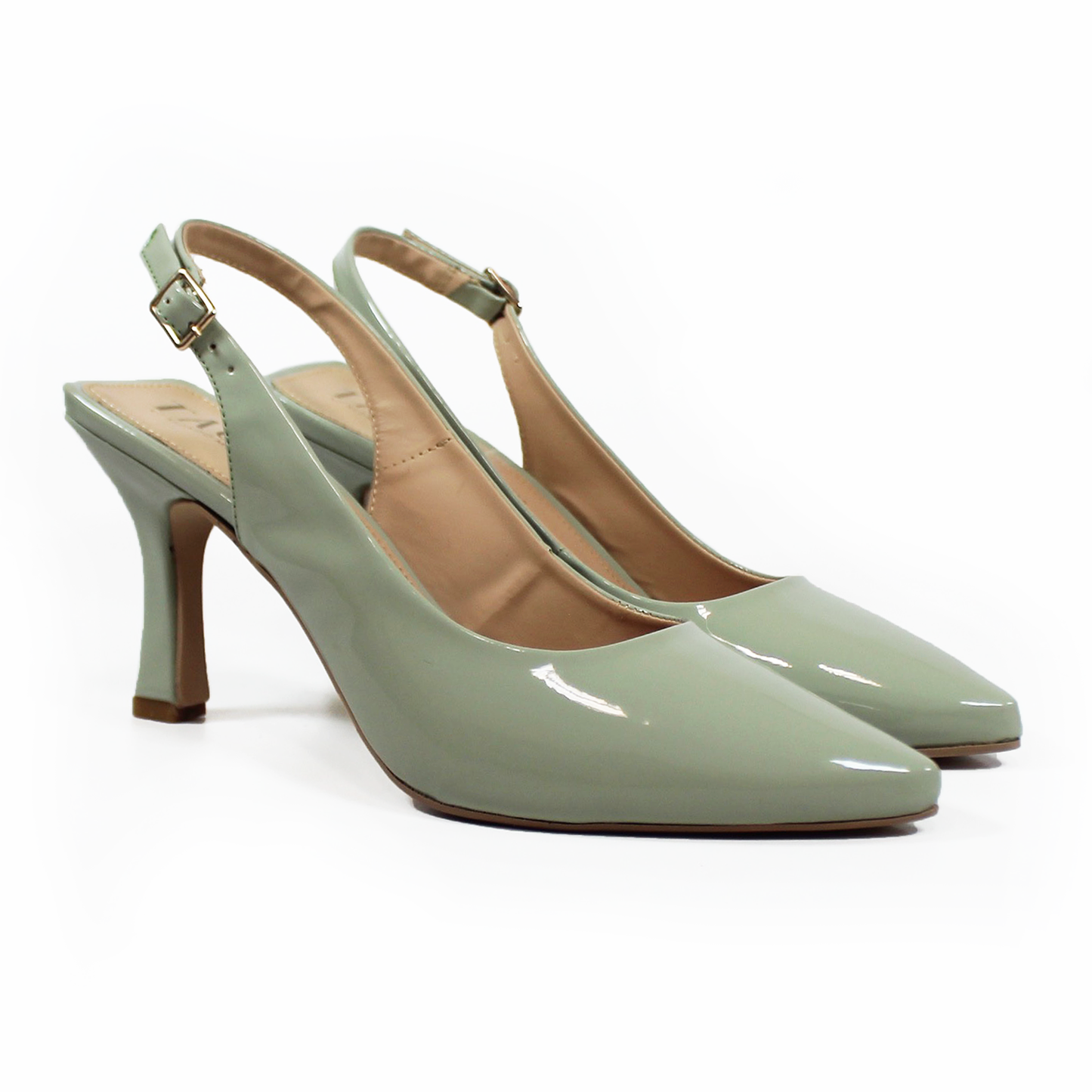 Zapatilla Slingback Puntal con tacón campana Destalonada Verde Matcha Charol de Dama TACZA