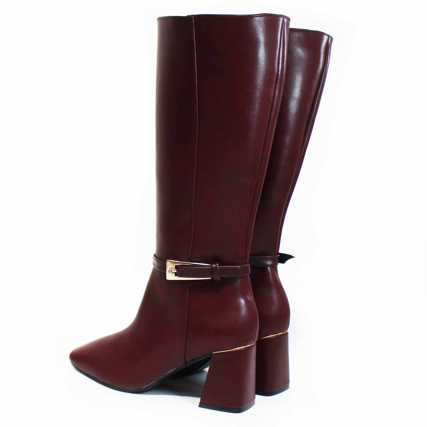 Bota Alta de Vestir Vino con Cinto y Hebilla en Tubo y Cierre lateral LADY PAULINA