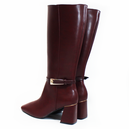 Bota Alta de Vestir Vino con Cinto y Hebilla en Tubo y Cierre lateral LADY PAULINA