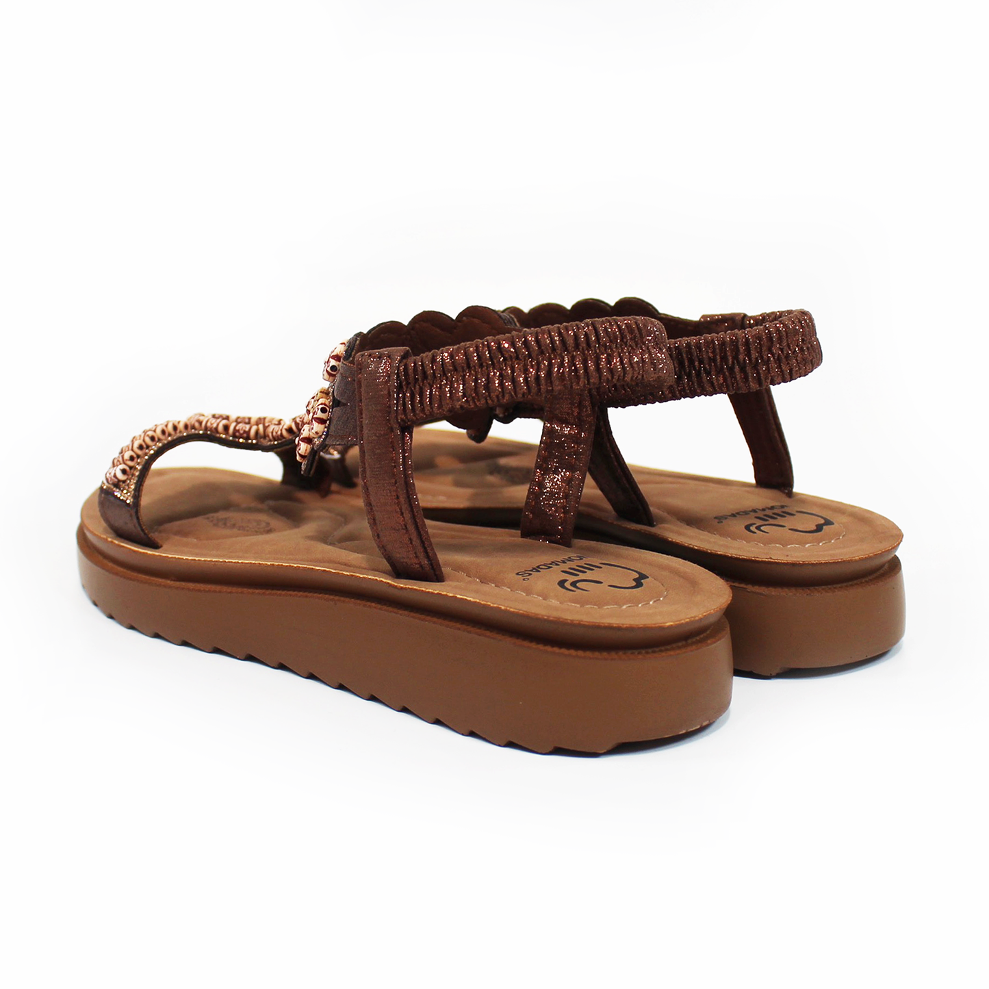 Sandalia NOMADAS con Flores y Elástico Cobre de Dama