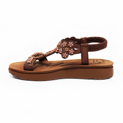 Sandalia NOMADAS con Flores y Elástico Cobre de Dama