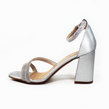 Sandalia de Fiesta Plata con Tiras de Brillos de Dama LADY PAULINA