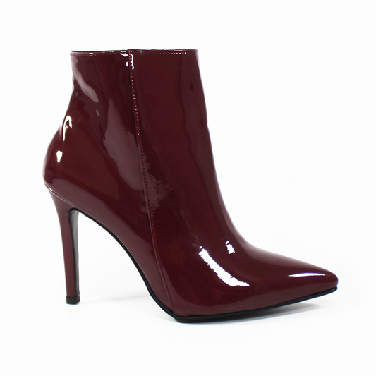 Botín Puntal Tacón Stiletto Vino Charol de Dama TACZA