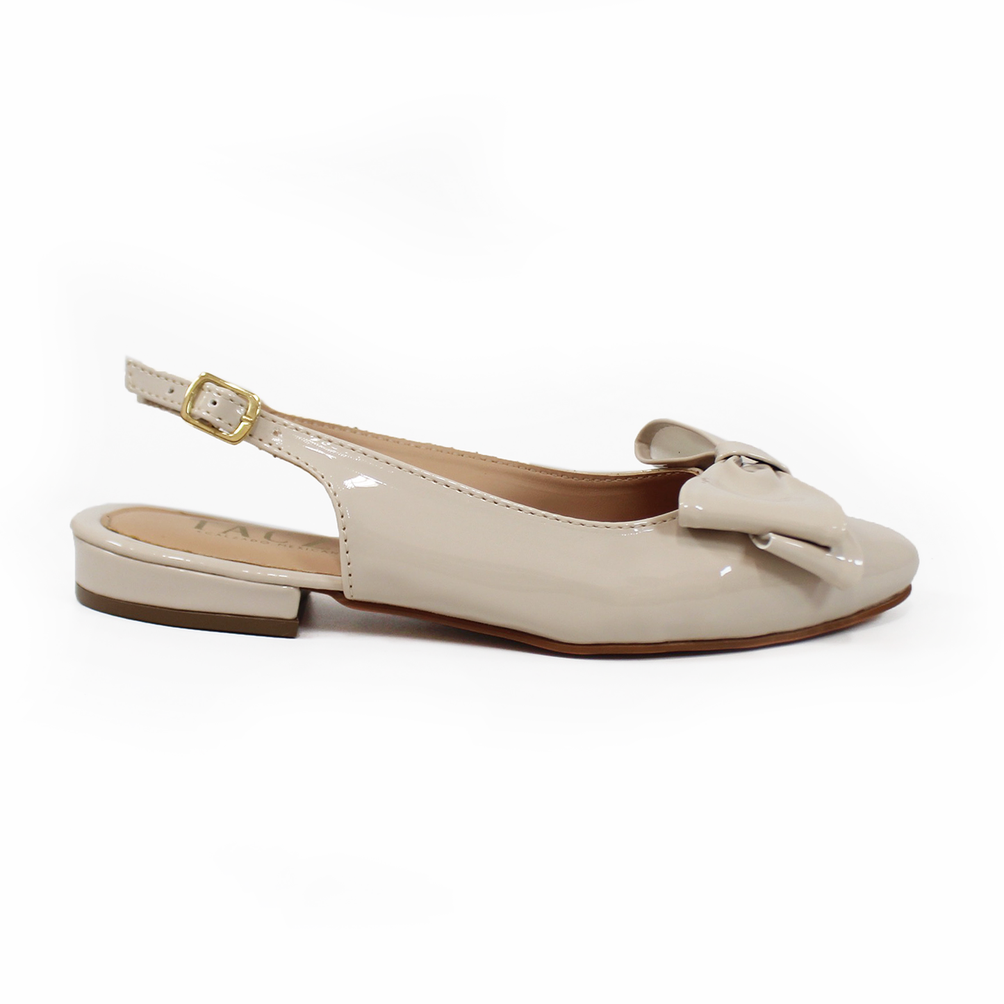 Flat Slingback con Moño en Punta Beige Charol TACZA