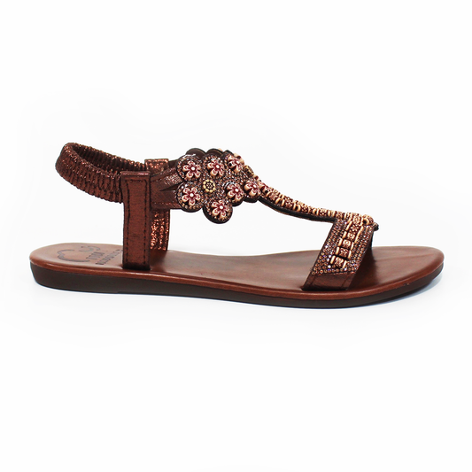 Sandalia NOMADAS de piso con Pedrería y Elástico color Cobre de Dama