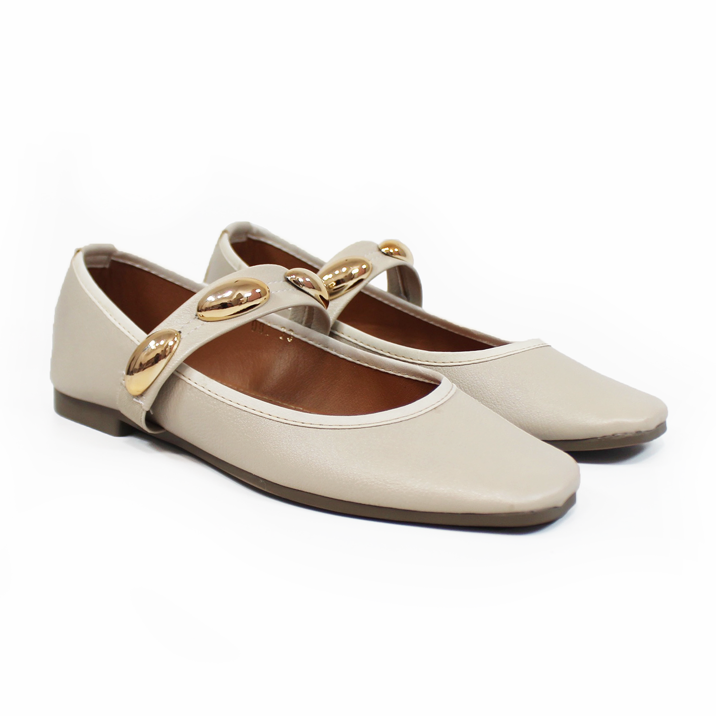 Flat Beige con Tira de Botones Dorados TACZA