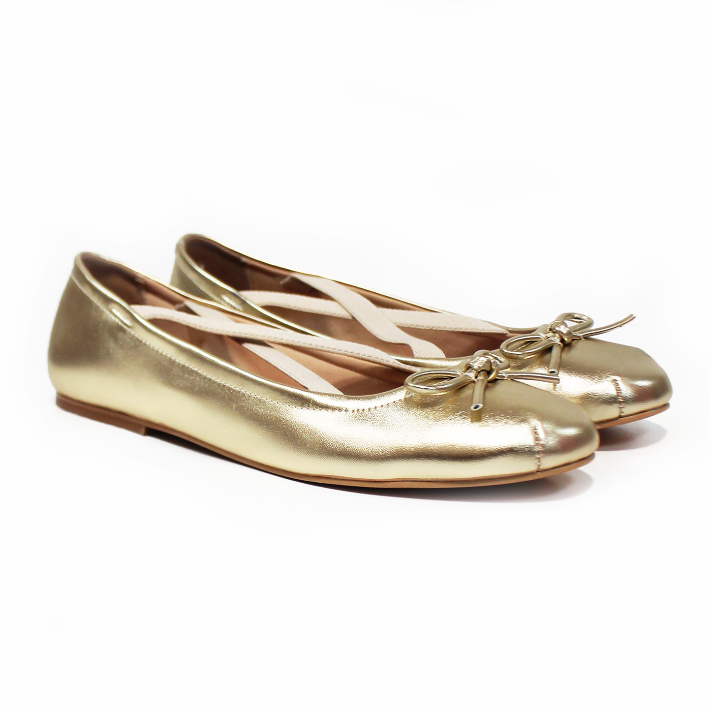 Flat Balerina Dorado con Elásticos Cruzados en Empeine de Dama SENTIES