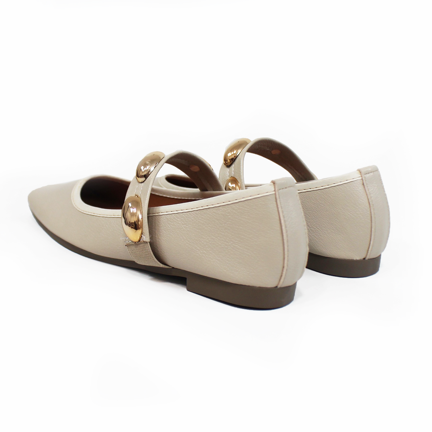 Flat Beige con Tira de Botones Dorados TACZA