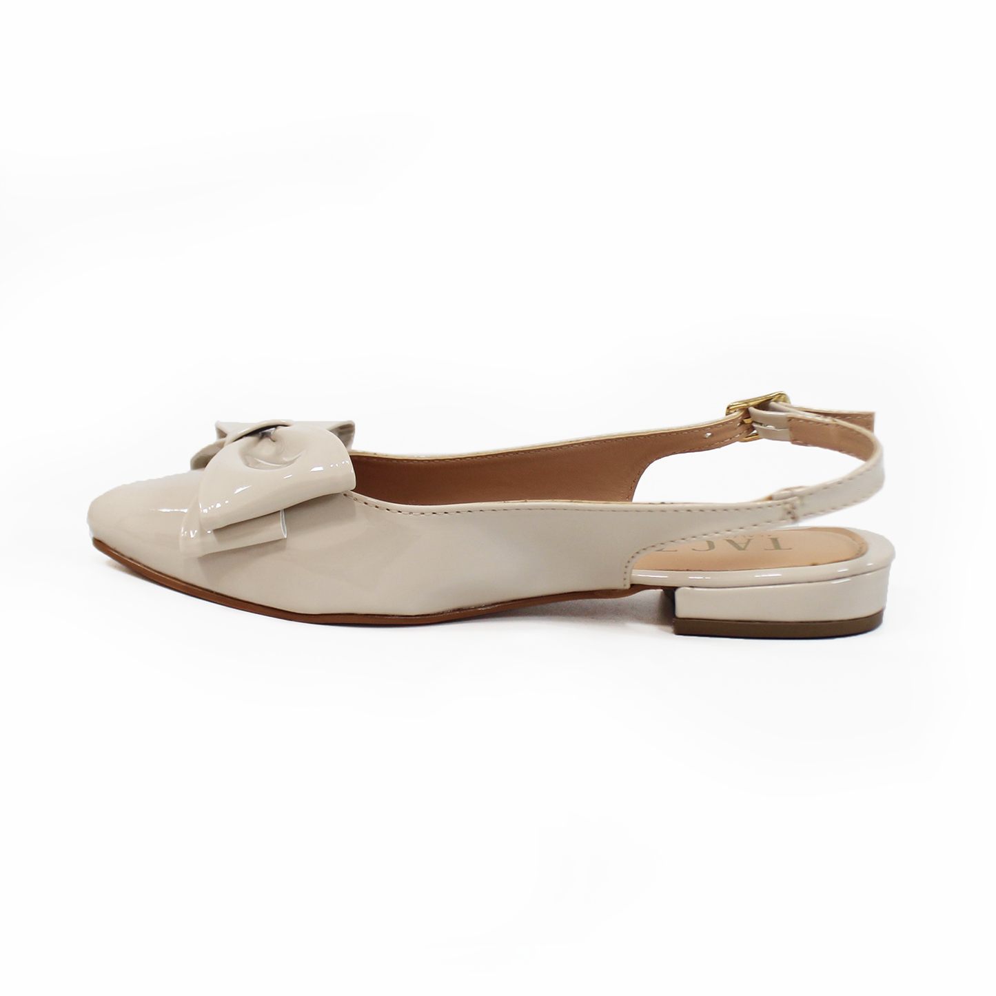 Flat Slingback con Moño en Punta Beige Charol TACZA