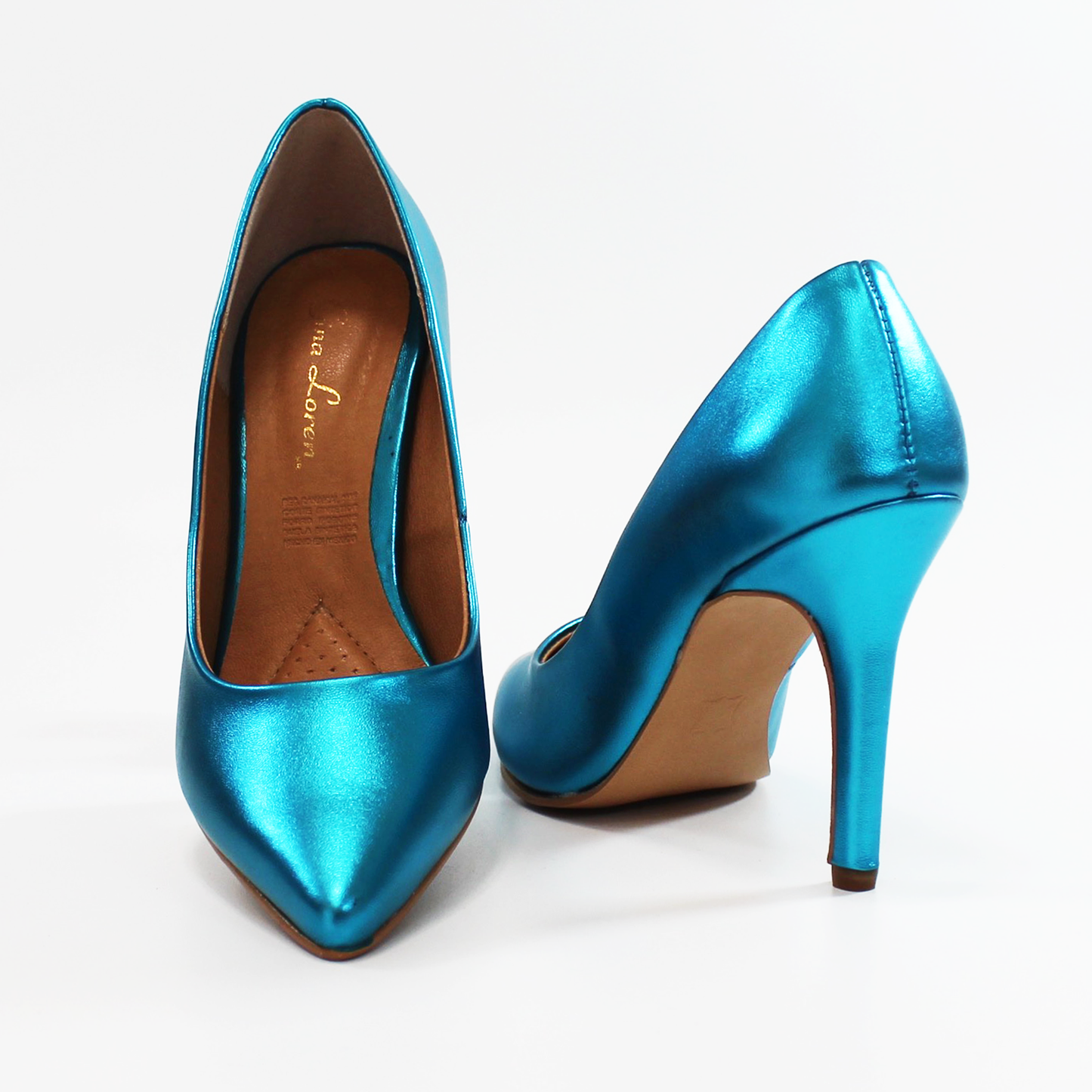 Stiletto Tacón Alto Memory Foam Azul Metálico