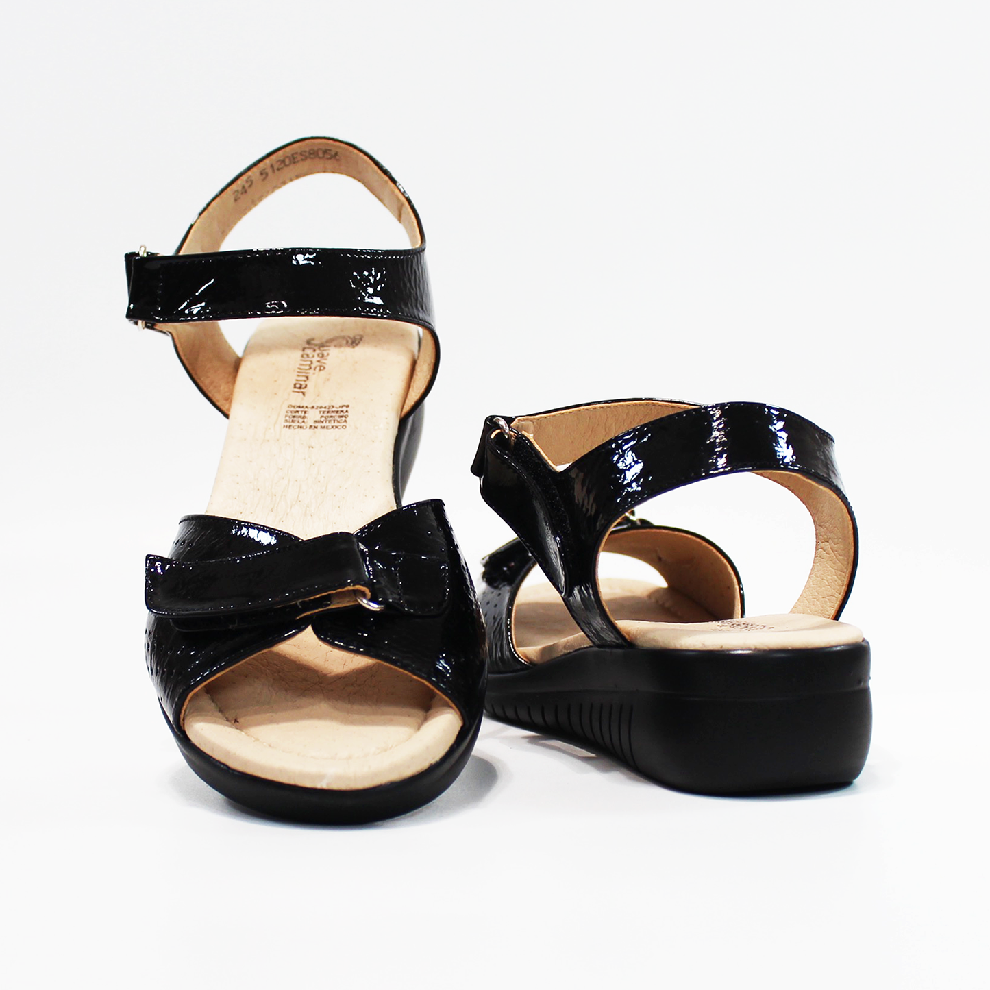 Sandalia Confort con Velcro Negro Dama SUAVE CAMINAR