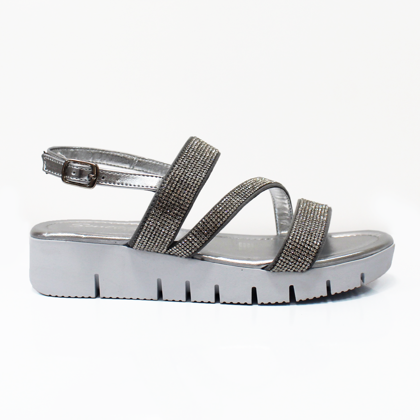 Sandalias de Piso Huarache Plata Brillos Tiras Dama Senties