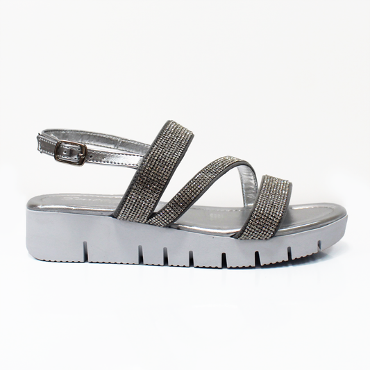 Sandalias de Piso Huarache Plata Brillos Tiras Dama Senties