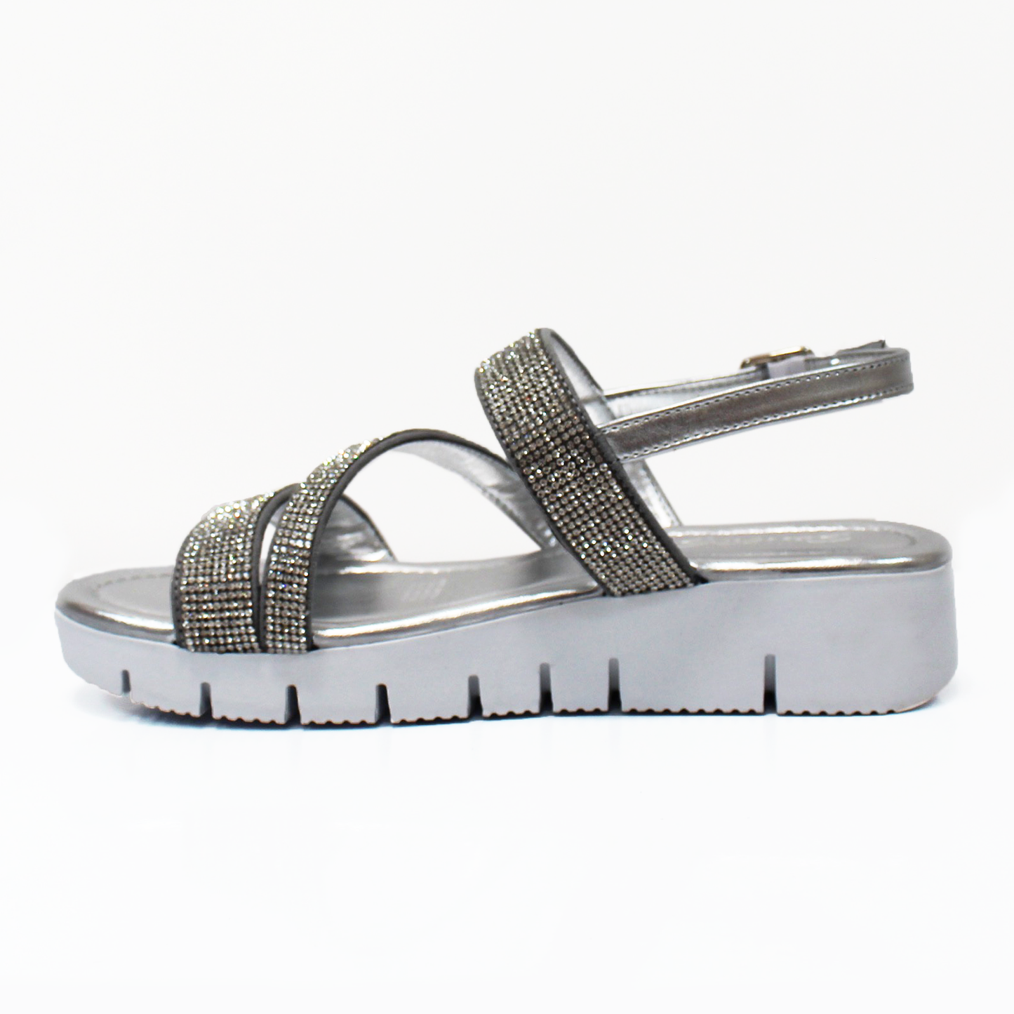 Sandalias de Piso Huarache Plata Brillos Tiras Dama Senties