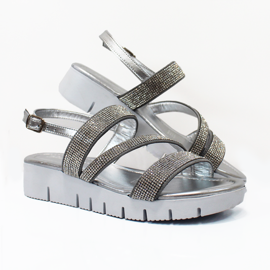 Sandalias de Piso Huarache Plata Brillos Tiras Dama Senties